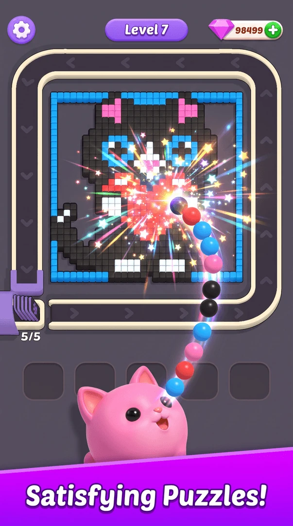 A colorful pixel cat puzzle from Heiress Glow